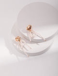 GOLDEN HEART & PEARL RIBBON EARRINGS